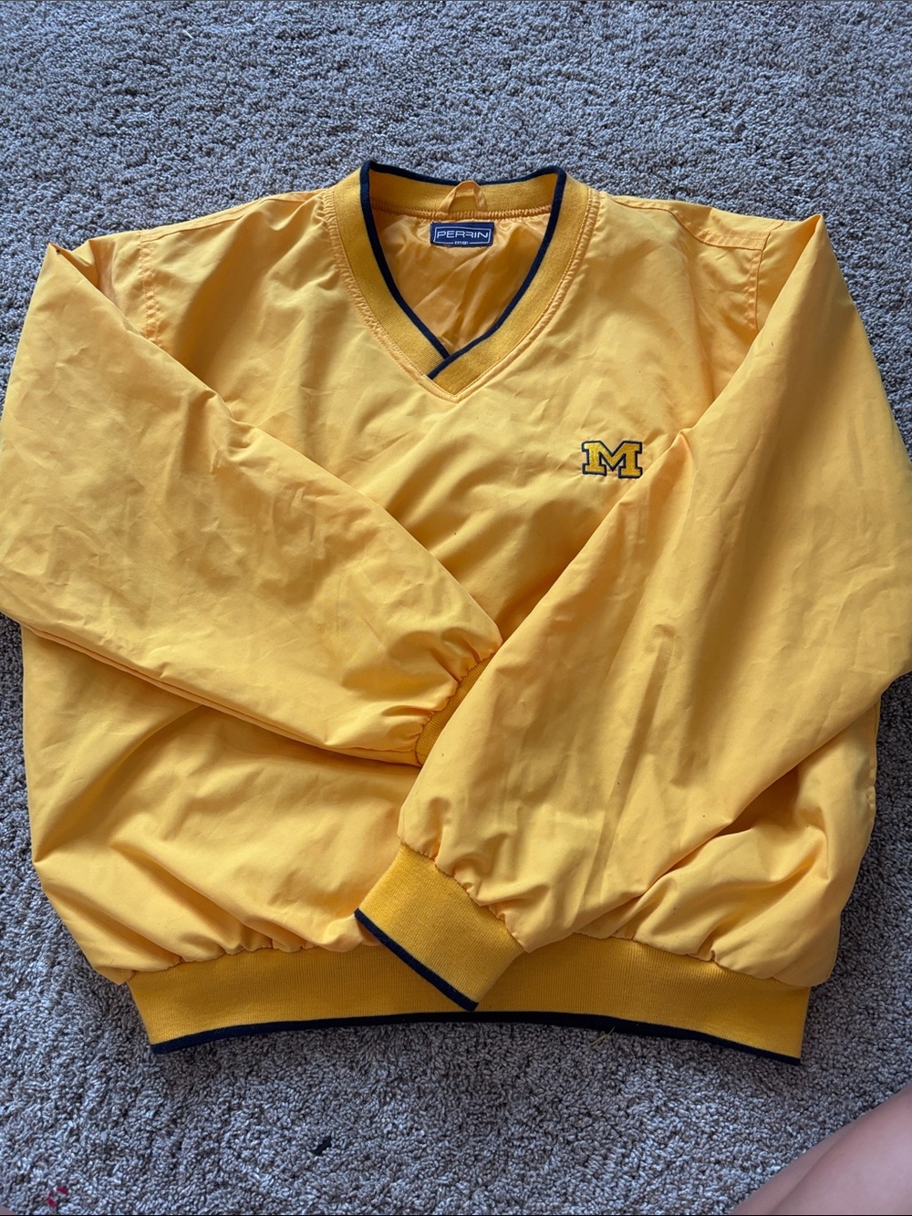 Perrin Yellow V-Neck Bomber Pullover with M Logo